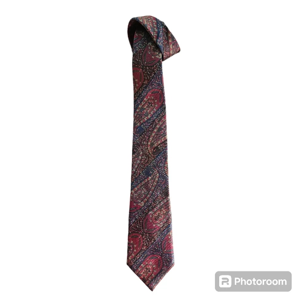 LIBERTY OF LONDON Brick Red & Royal Blue Print Silk Tie